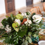 tropical table setting white and green