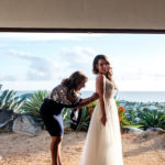 bride getting ready with mom